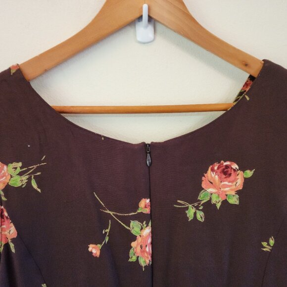 Vintage Laura Ashley Brown Pink Roses Midi/Maxi Slvless Dress Women 14 Cottage - Picture 10 of 12
